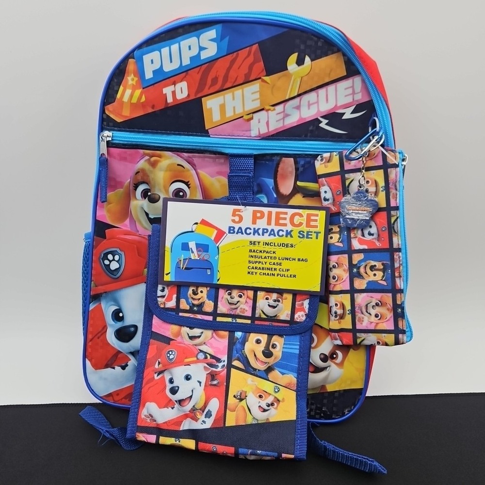 Paw Patrol 5 Piece Set‎ 16" Backpack Kids School Book Bag with Lunch Bag Set New
